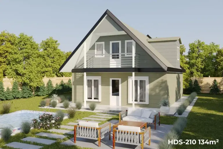 134 m² HDS-210 prefabrik evin Tekirdağ Trakya’da modern yan cephe görünümü