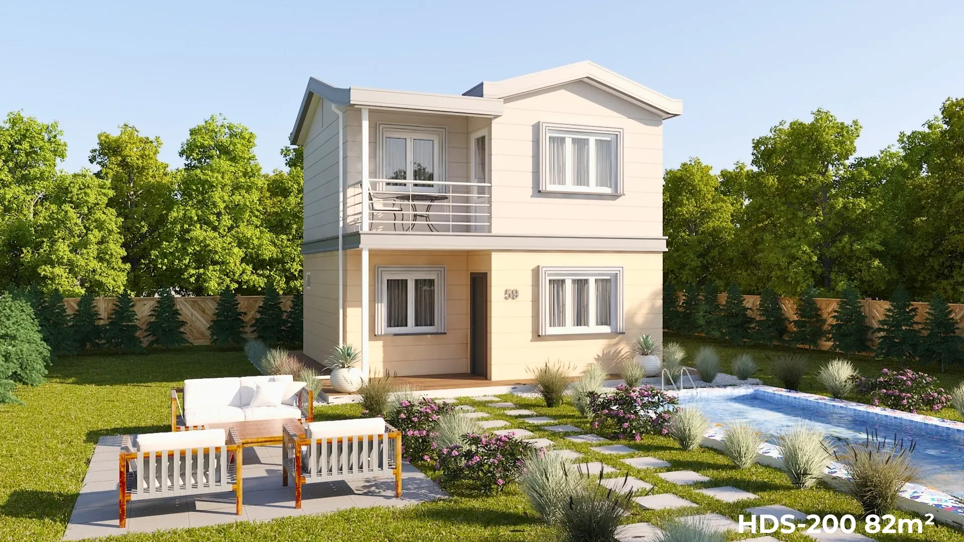 HDS-200 82 metrekare yaşam alanı olan iki katlı çelik ev