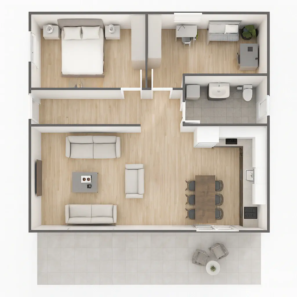 100 m² Tek Katlı Çelik Ev Kat Planı | Hibrit Design