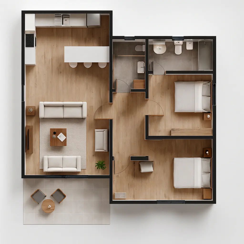 105 m² 2Plus1 Tek Katlı Çelik Ev Kat Planı Tekirdağ | Hibrit Design