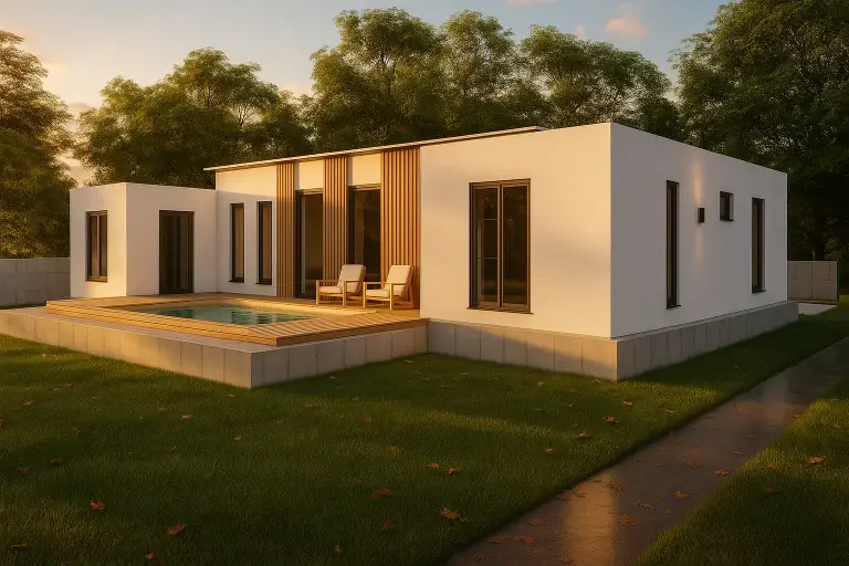 118 m² 4Plus1 Tek Katlı Çelik Ev Yan Gorunum | Hibrit Design