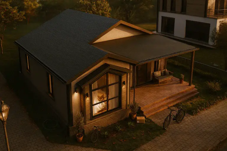 86 m² 2Plus1 Tek Katlı Çelik Ev Genis Pencere Modern Çatı | Hibrit Design