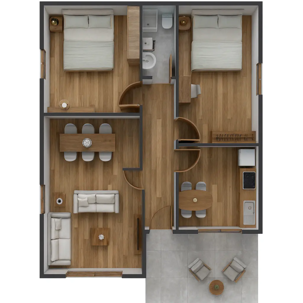 92 m² 2Plus1 Tek Katlı Çelik Ev Kat Planı | Hibrit Design