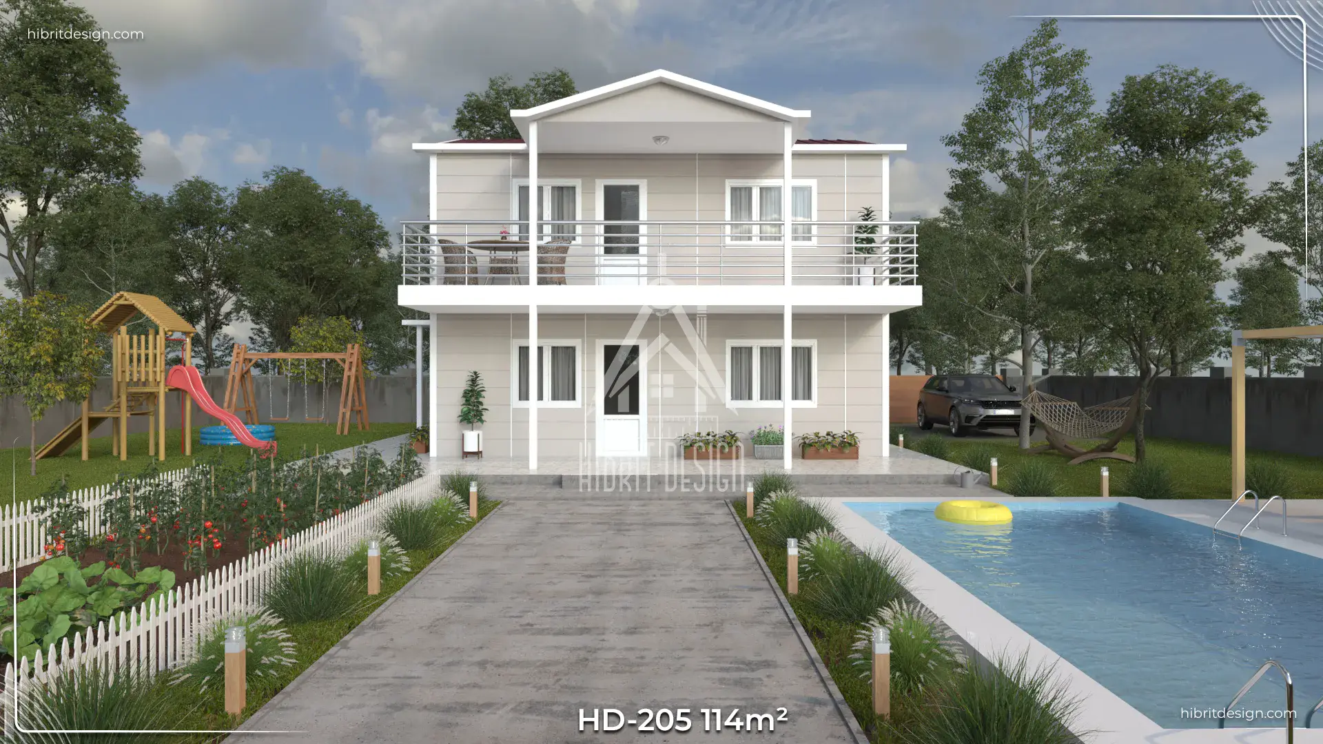 Yoldan bakış açısıyla beşik çatılı 3+1 dubleks prefabrik ev – HD-205 114 m²
